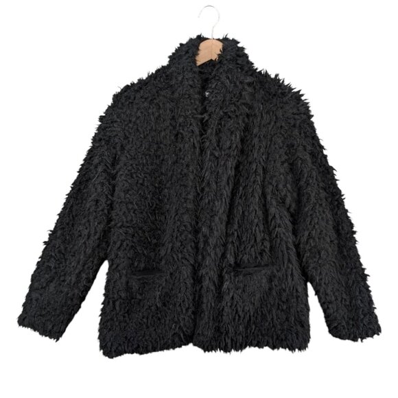 Love Fire Woobie Faux Fur Jacket Womens Black Open Front Pocket Lined Size M - Picture 1 of 8